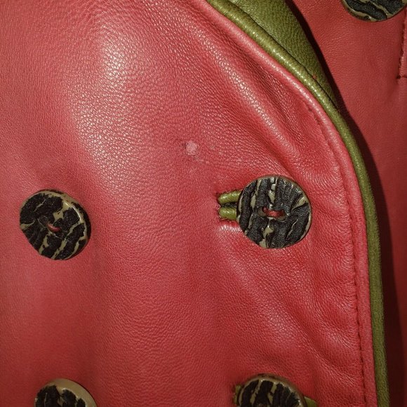 Leather Sound LS Red Leather Jacket Green Accents Sz 38 Vintage 80s - Picture 3 of 12